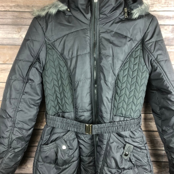 Rampage Charcoal Gray Belted Puffer Coat - Picture 3 of 6
